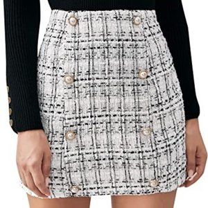 High Waist A-Line Plaid Tweed Mini Skirt